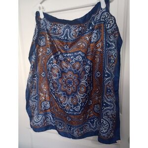 Vintage Glentex Paisley Scarf 26" x 26" Navy Rust Rayon Made in Japan